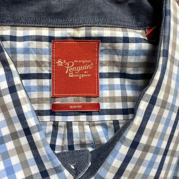 Penguin by Munsingwear Men's Shirt Slim Fit Long Sleeve Plaid | Sz 16.5 36/37 - Picture 2 of 14